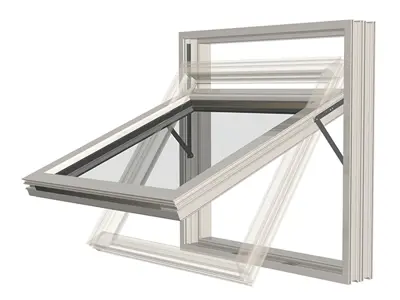 Gluggi með lömum að ofan